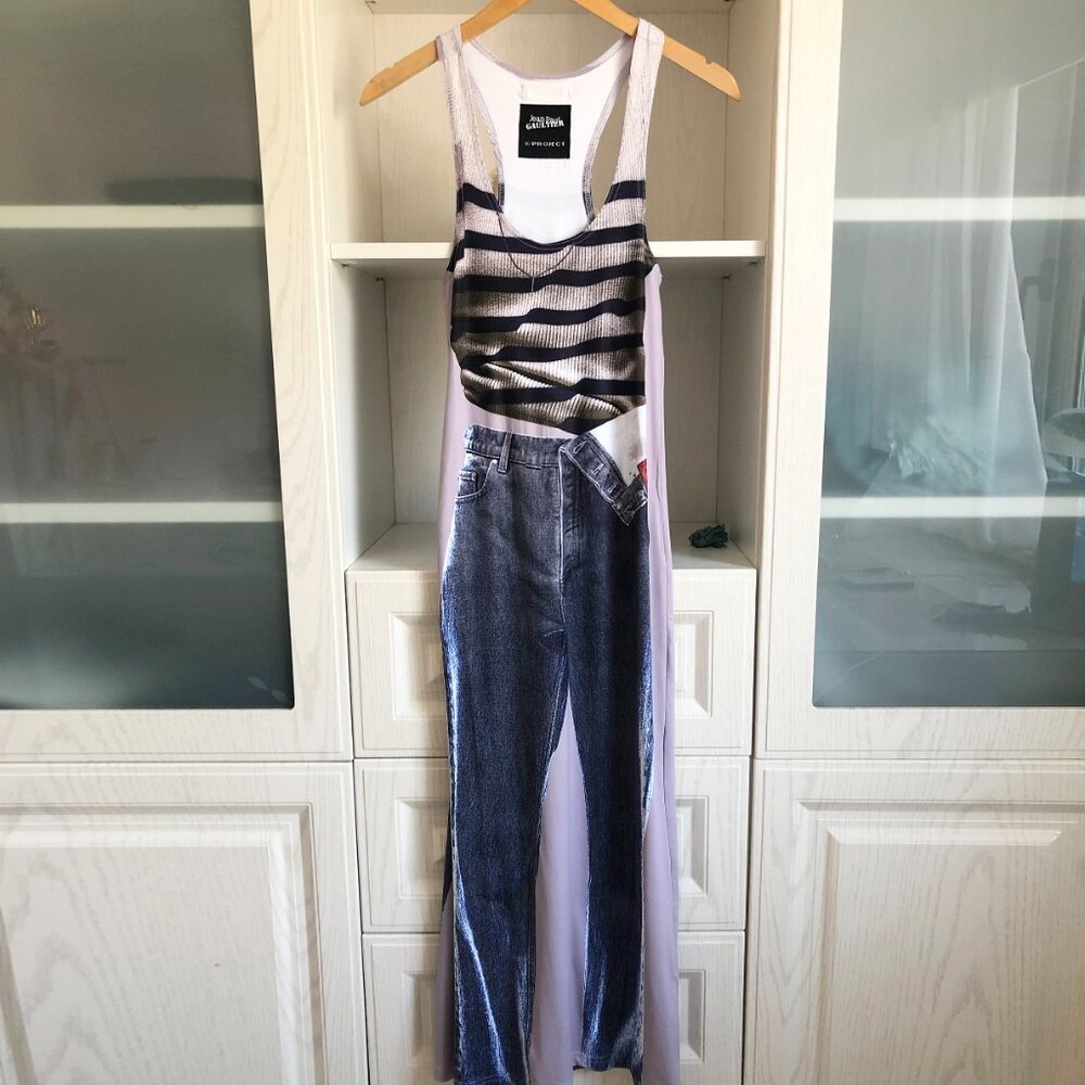 Y/project Jean Paul Gaultier Edition TROMPE L'OEIL MARINIER MAXI DRESS - WHITE